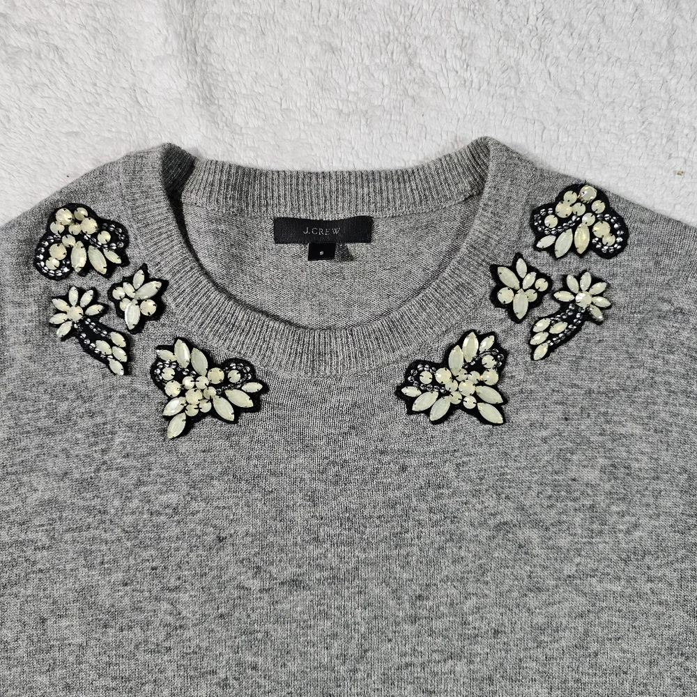 J.CREW Embellished Front GREY Sweater: Size S